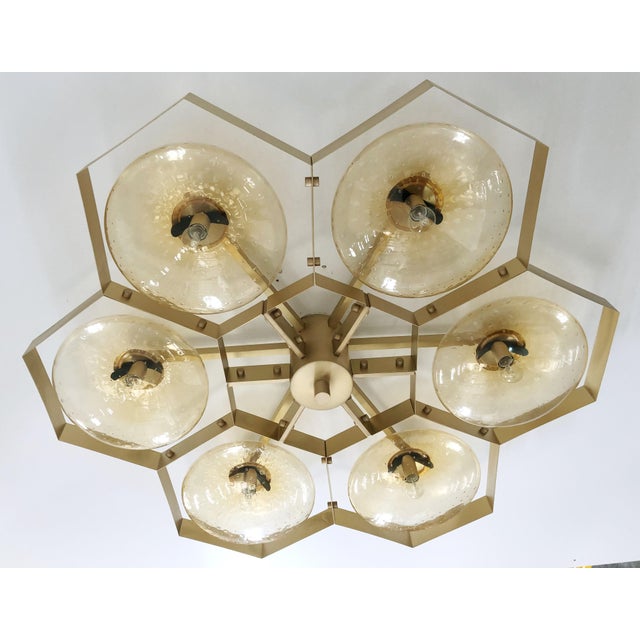 Fabio Ltd 21st Century Hive Satin Brass Amber Bubbles Murano Flush Mount by Fabio LTD For Sale - Image 4 of 9