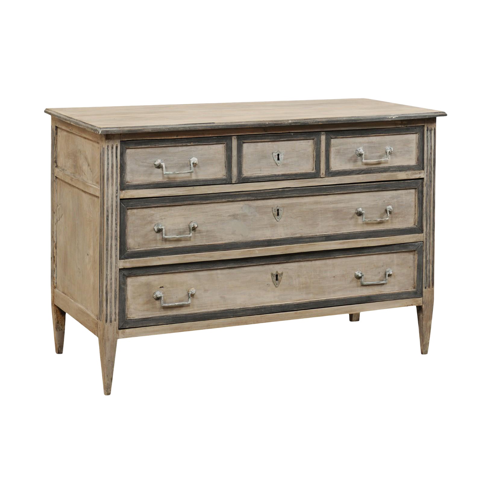 19th Century French Painted Wood Three Drawer Chest In Charcoal