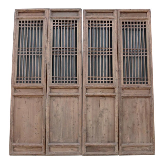 Late 19 Century Antique Chinese Lattice Screen Door - a Set of 4 Screen Panel For Sale
