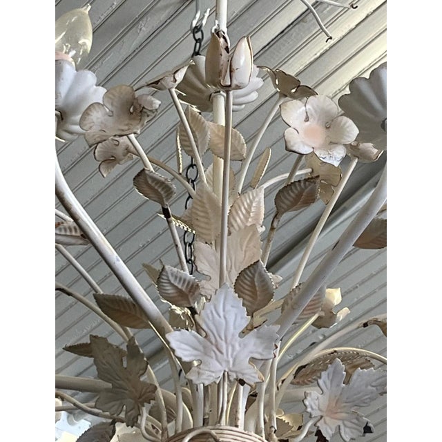 Petite Vintage French Country Painted Chandelier For Sale - Image 4 of 6