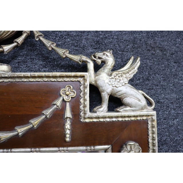 Wood Antique Federal Style Mahogany & Silver Gilt Wall Mirror With Griffins For Sale - Image 7 of 11