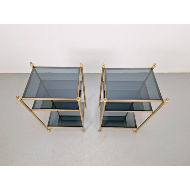 Gold Mid-Century Modern 3-Tier Side Tables in Brass and Smoked Glass from Maison Jansen, 1960s, Set of 2 For Sale - Image 8 of 13