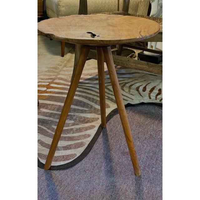 Organic Wood Trim Pod Leg Round Table With Fab Grains | Chairish