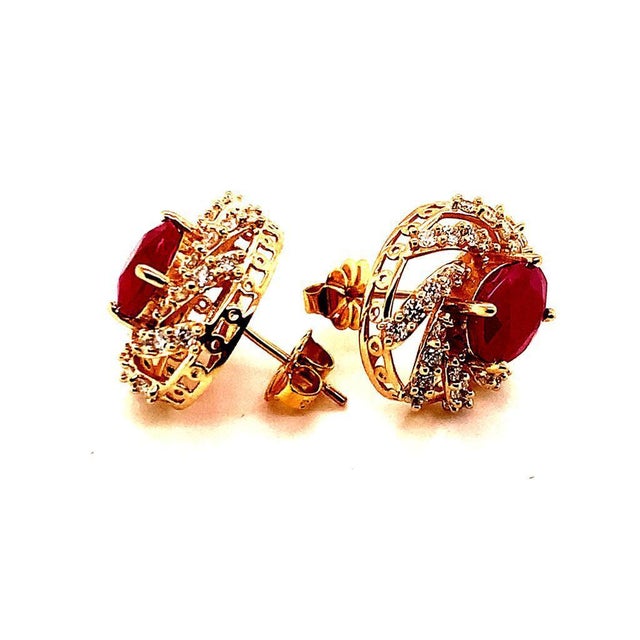 Traditional Diamond Ruby Earrings 14 Karat Yellow Gold 3.64 TCW Certified For Sale - Image 3 of 18