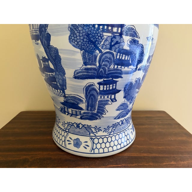 Blue Monumental Blue and White Chinoiserie Porcelain Ginger Jar For Sale - Image 8 of 12
