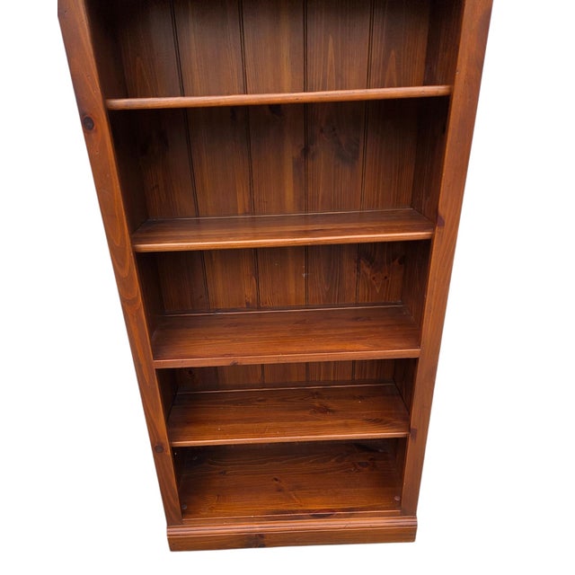 1990s Ethan Allen Country Craftsman Bookshelf Cabinet Shelf Display Knotty Pine Hutch For Sale - Image 11 of 15