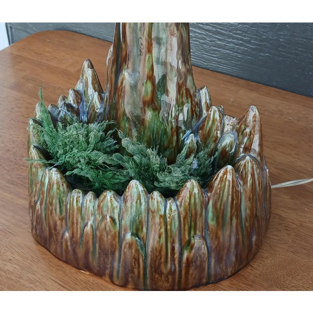Mid-Century Boho Realism Woodland Drip Glaze Table Lamp With Lighted Base For Sale - Image 12 of 13