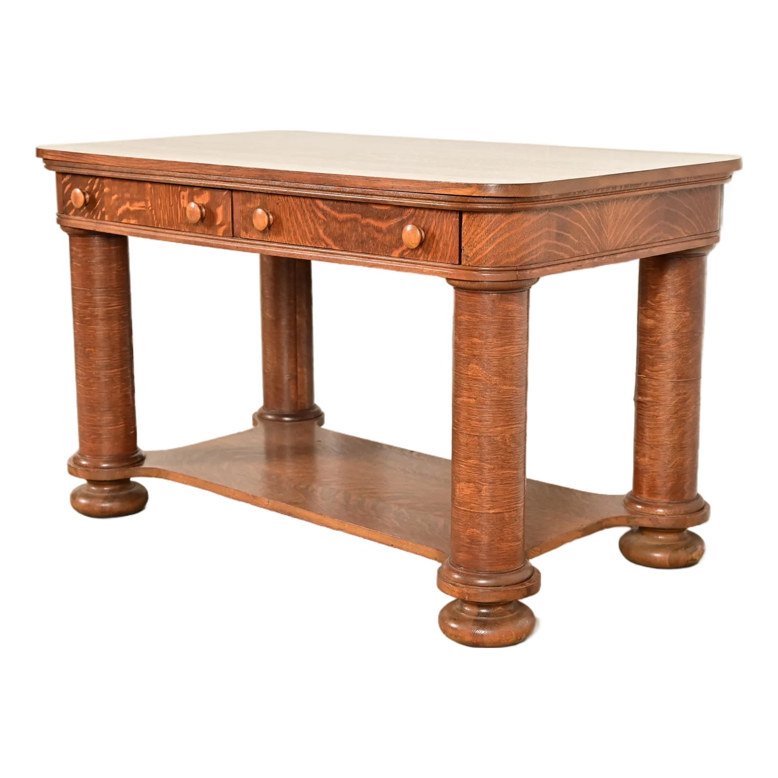 Antique Victorian Carved Tiger Oak Writing Desk or Library Table