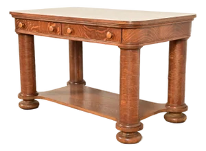 Antique Victorian Carved Tiger Oak Writing Desk or Library Table, Circa 1890s
