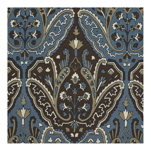 Schumacher Maharajah Crewel Embroidery Fabric in Indigo For Sale