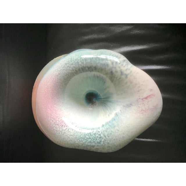 This Organic design 1970s half-glazed bowl makes a great centerpiece and color addition - upper part with blue and pink...