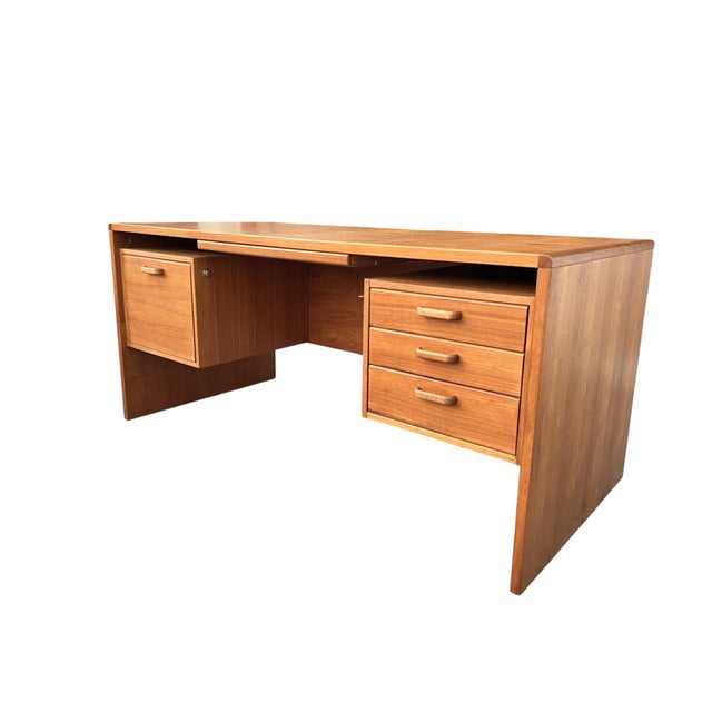 1960s Danish Teak Executive Desk With Floating Cabinets For Sale - Image 4 of 12