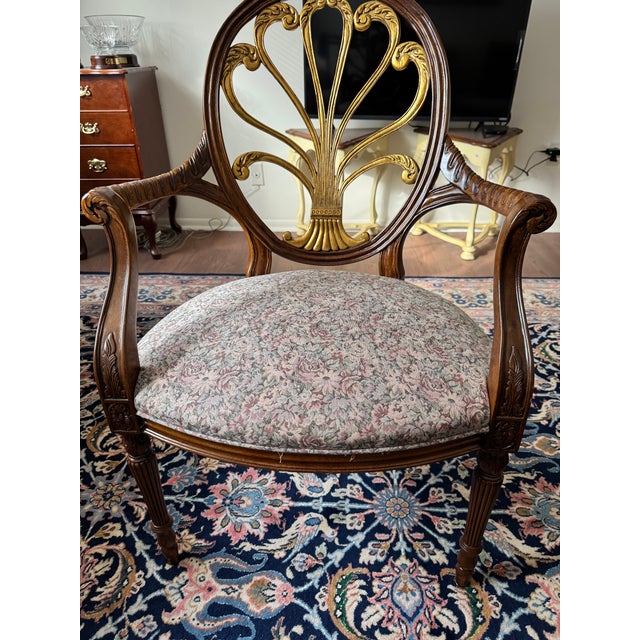 Mid 20th Century Pair Hickory Chair Anthenion Accent Arm Chairs Gold Gilt Floral Upholstered For Sale - Image 9 of 12