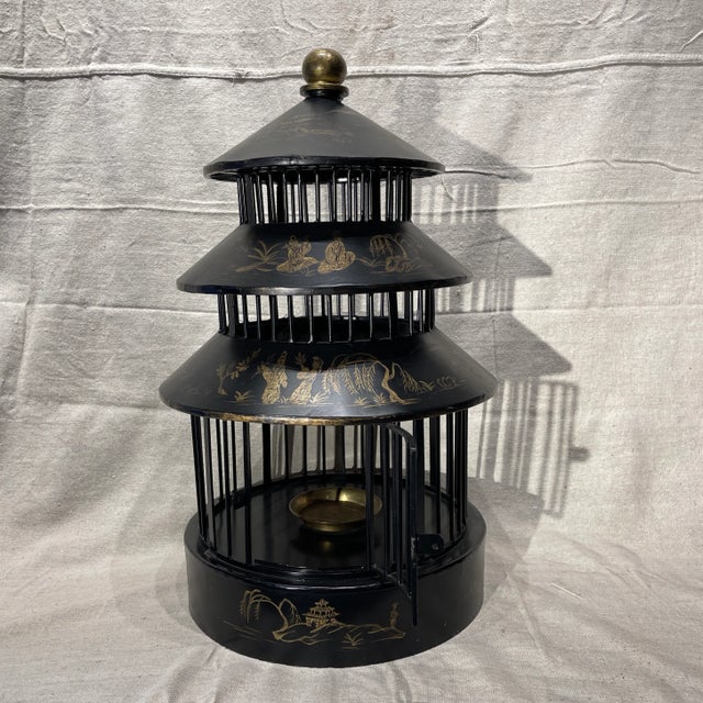 Chinoiserie Tole Chinoiserie Pagoda Bird Cage For Sale - Image 3 of 4