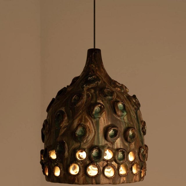 Brown and Green Ceramic Pendant with Holes, Denmark, 1960s For Sale - Image 9 of 13