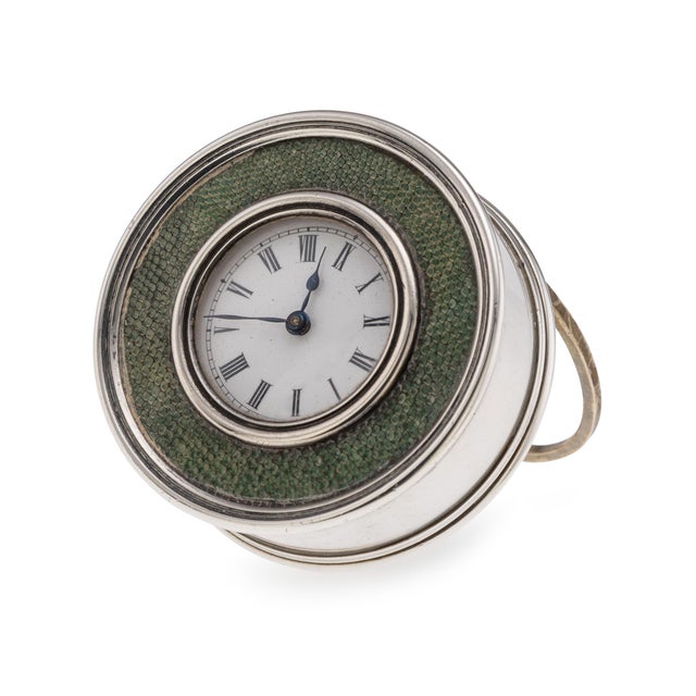 Antique 20th Century Edwardian Silver & Shagreen Desk Clock, London, 1910 For Sale - Image 10 of 10