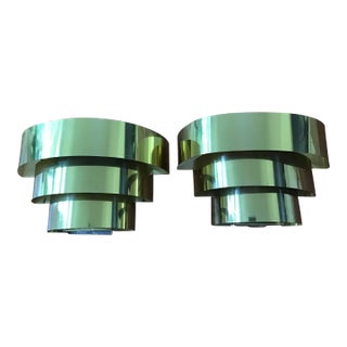 1960s Art Deco Style Large Brass Sconces - a Pair For Sale