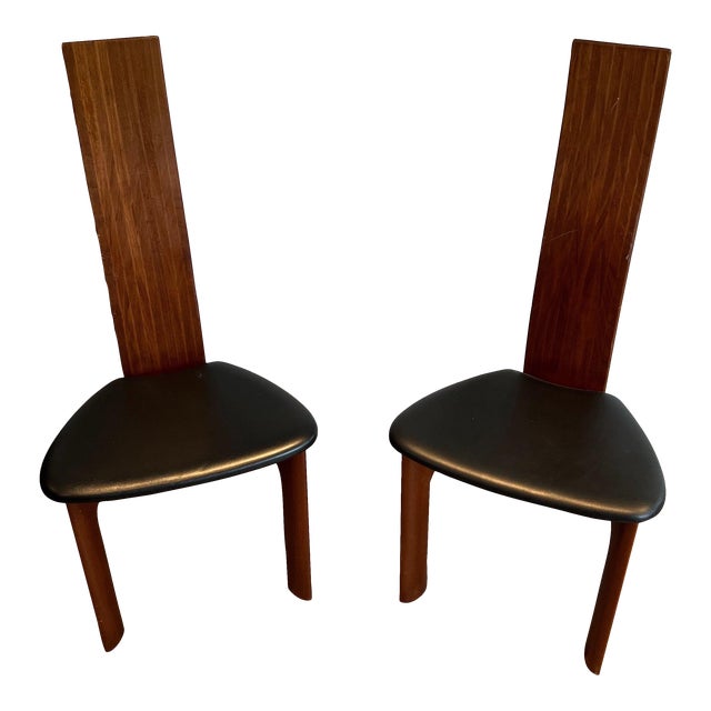 Circa 1970 Scandinavian Chairs in Exotic Wood and Black Leather- a Pair For Sale