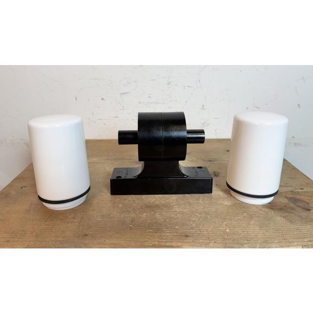 Industrial Brown Bakelite and Milk Glass Wall Light from Elektrosvit, 1960s For Sale - Image 9 of 14