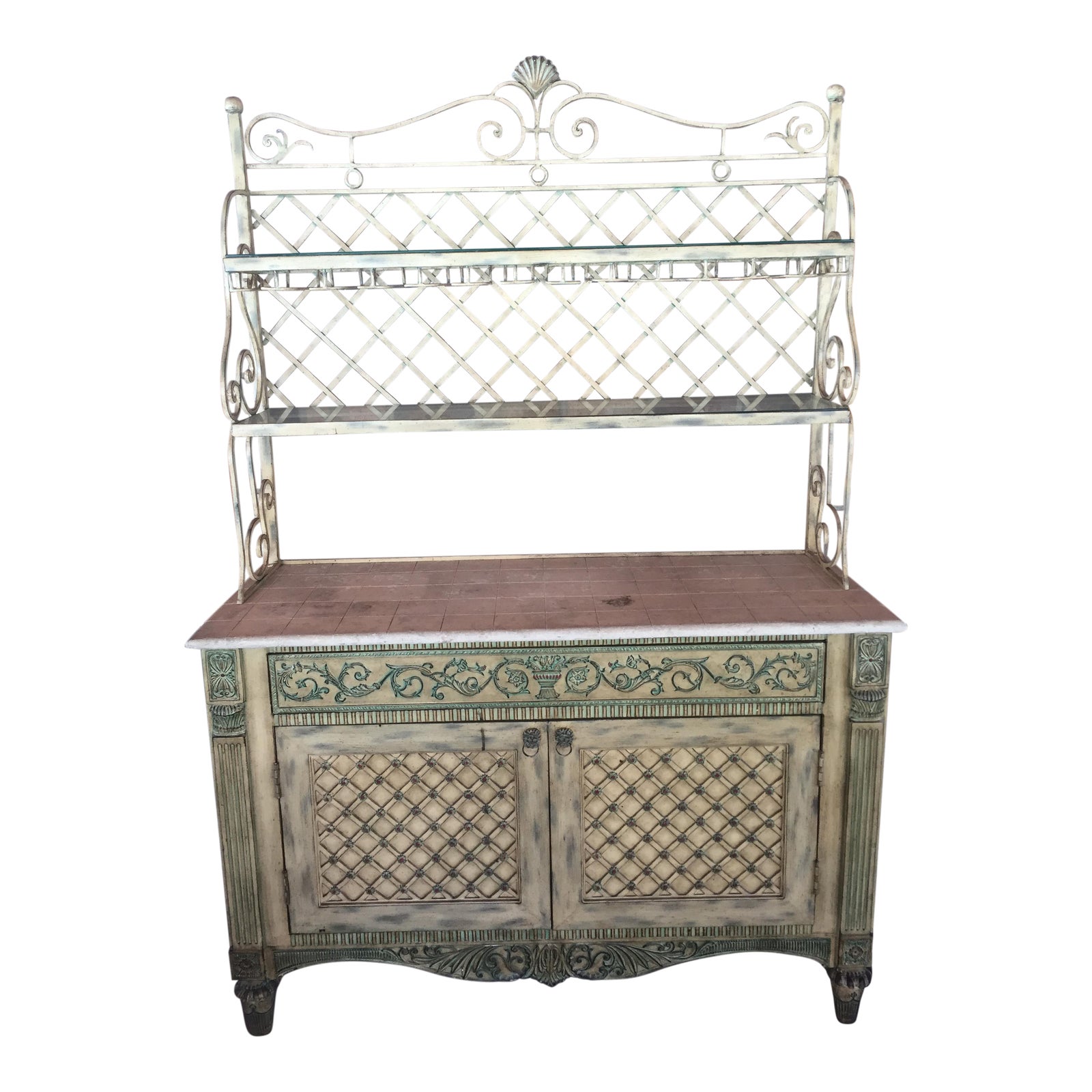 Contemporary Wrought Iron & Glass Hutch Chairish