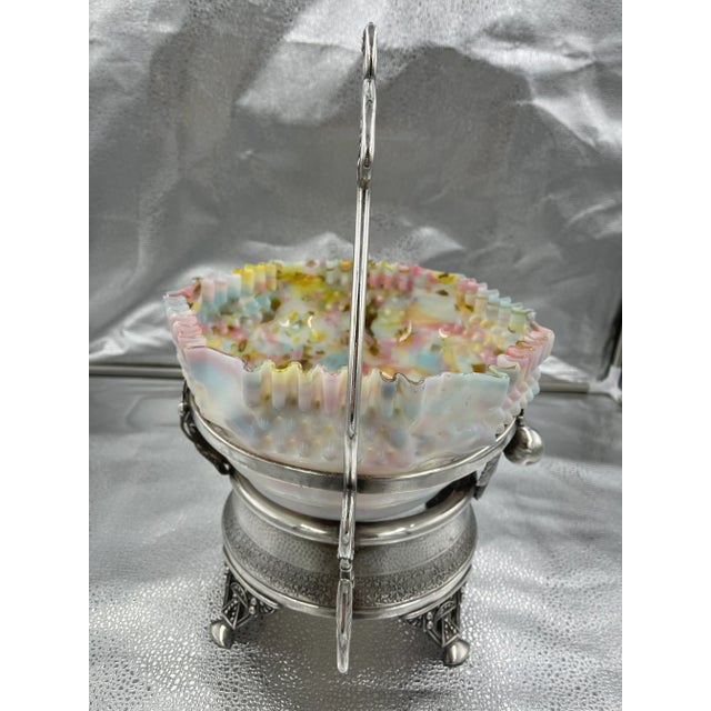 Metal Late 19th C Silverplate Brides Basket With Ruffled Edge Confetti Bowl For Sale - Image 7 of 12