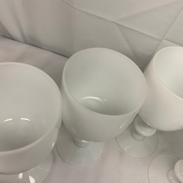1930s French Portieux Vallerysthal White Opaline Water Goblets 6.5” - Set of 7 For Sale - Image 9 of 9