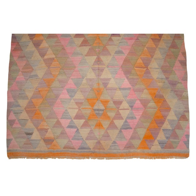 1960s Turkish Rug Kilim Handmade Pastel Colors Rug - 5′3″ × 7′5″ For Sale - Image 9 of 11