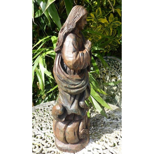 Antique Religious Carved Oak Saint Figure Statue, 1820 For Sale - Image 6 of 18