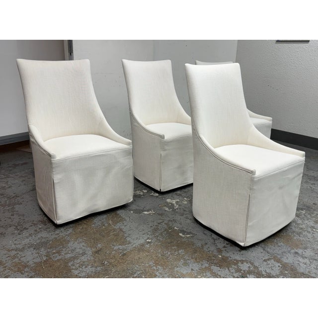 Contemporary Restoration Hardware Ella Skirted Fabric Dining Side Chairs + Casters, Set of Four For Sale - Image 3 of 12