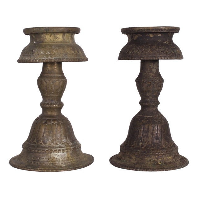 Traditional Bronze Ghee Lamps, Nepal, Set of 2 For Sale