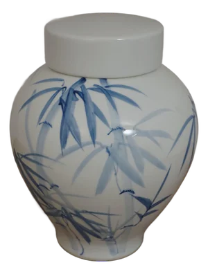Bamboo Motif Lidded Porcelain Ginger Jar