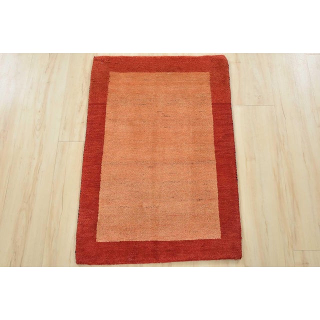Contemporary Gabbeh Rug 2’1” X 3′ Rust Wool Contemporary Hand-Knotted Carpet For Sale - Image 3 of 9
