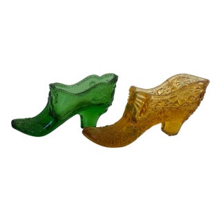 Pair of Vintage Fenton Art Glass Shoe Pair For Sale