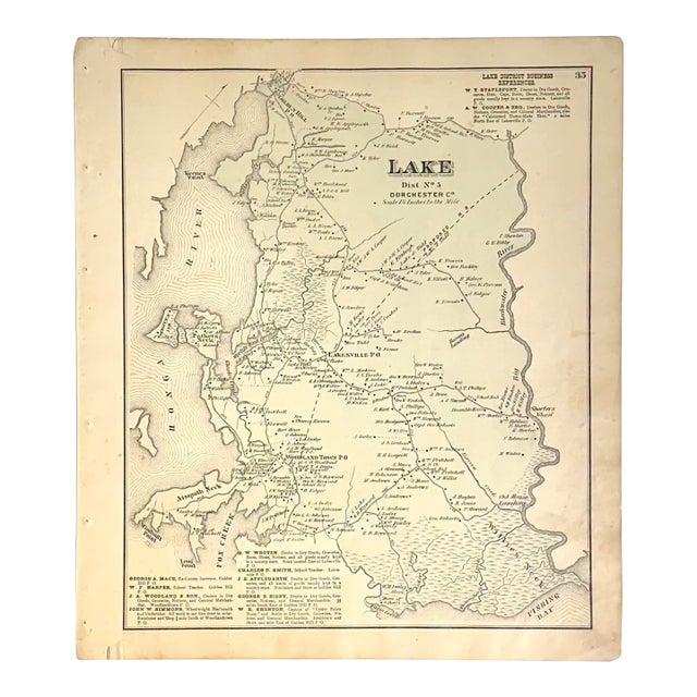 Lake Dorcester County Maryland Original Map, 1877 For Sale