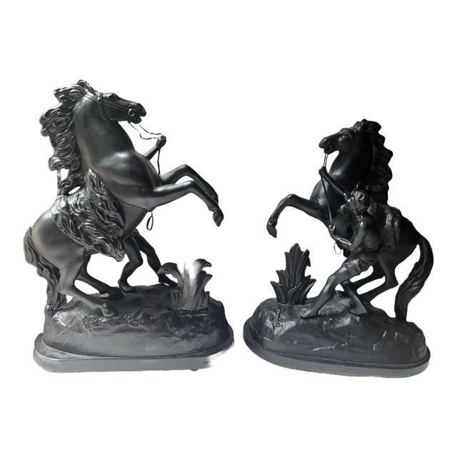 Pair of Vintage Figural Statue of Man & Rearing Horse For Sale