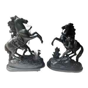 Pair of Vintage Figural Statue of Man & Rearing Horse