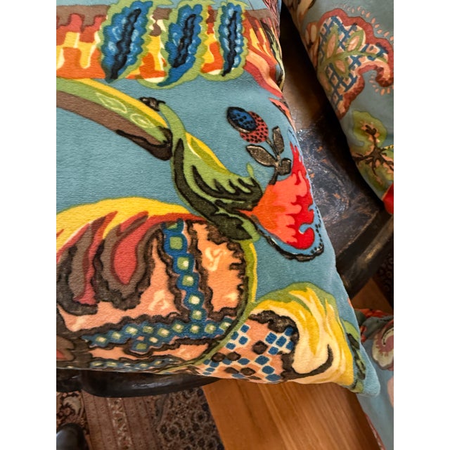 Ian Sanderson Popinjay Printed Velvet Pillows, Set of Three For Sale - Image 10 of 12