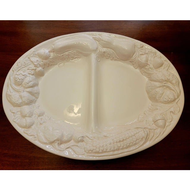 Shabby Chic Vintage Ipatrizi Platter, Double Sided Ceramic With Embossed Relief, Made in Italy. Holiday Serveware. 16.75" Large Platter. For Sale - Image 3 of 10
