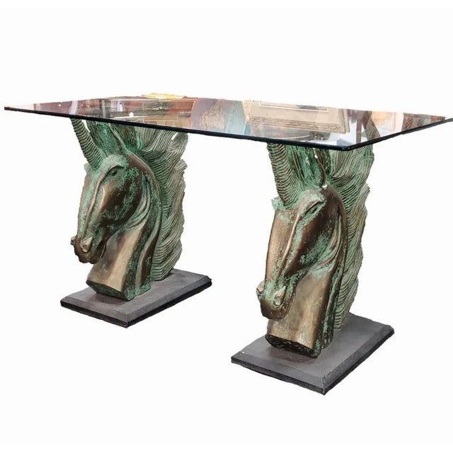 1960s Mid-Century Brutalist Unicorn Horse Head Bases With Original Glass Top Dining Table For Sale - Image 13 of 13