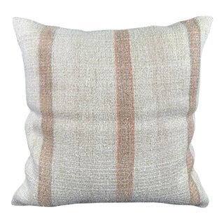 Turkish Hemp Pillow Cushion Natural Beige Rust Pillow Cushion Cover 24"x24" For Sale