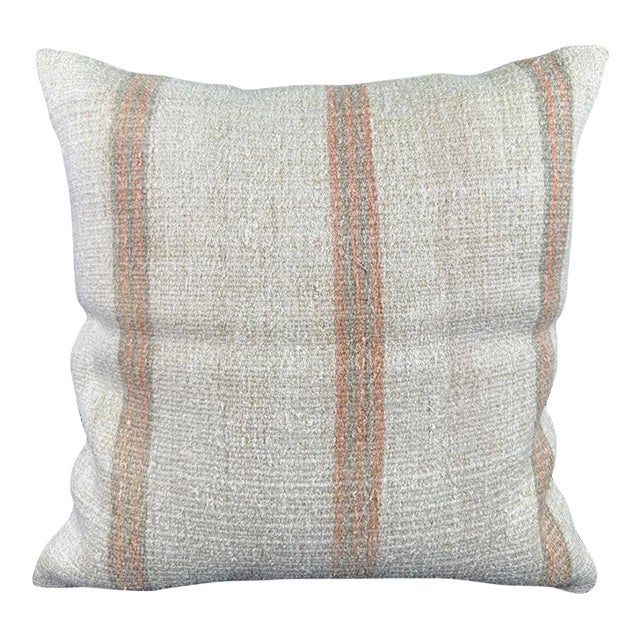 Turkish Hemp Pillow Cushion Natural Beige Rust Pillow Cushion Cover 24"x24" For Sale