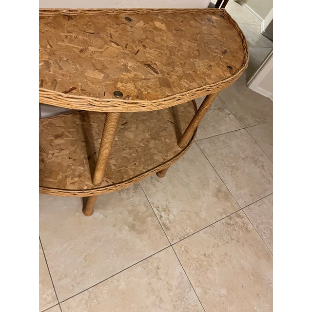 1970s Vintage Two-Tier Rattan Demilune Console Table With a Half-Moon Design For Sale - Image 9 of 12