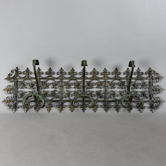 Antique Green Wrought Iron Wall Coat Rack with Floral Decorations, 20th Century For Sale - Image 11 of 11