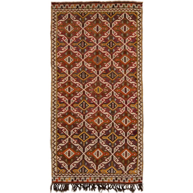 1960s Vintage Indian Sumack Handmade Brown Geometric Wool Rug For Sale - Image 9 of 9