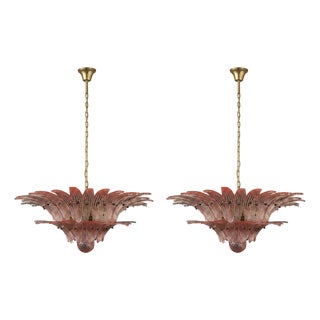 Amber Palmette Murano Chandelier, 58 Elements Murano Shutters - a Pair For Sale