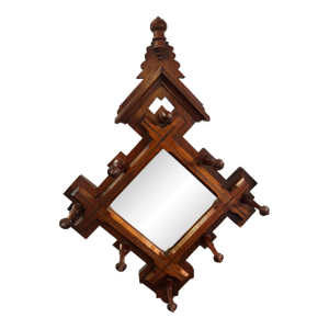 Antique Eastlake Victorian Walnut Hall Mirror With Hat Hooks