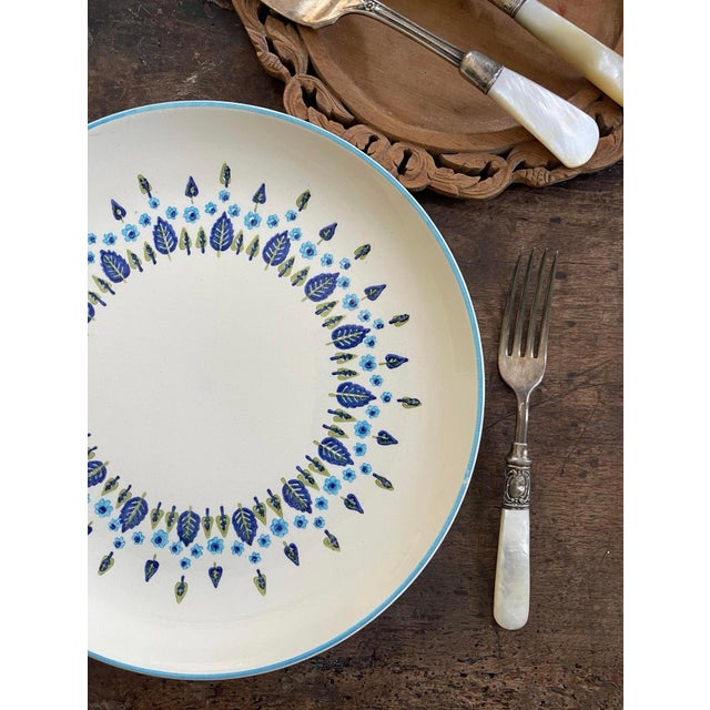 Royal Blue 1950s MCM Marcrest Swiss Chalet Small 9 7/8” Plates Scandi Chic - Set of Five (5) For Sale - Image 8 of 9