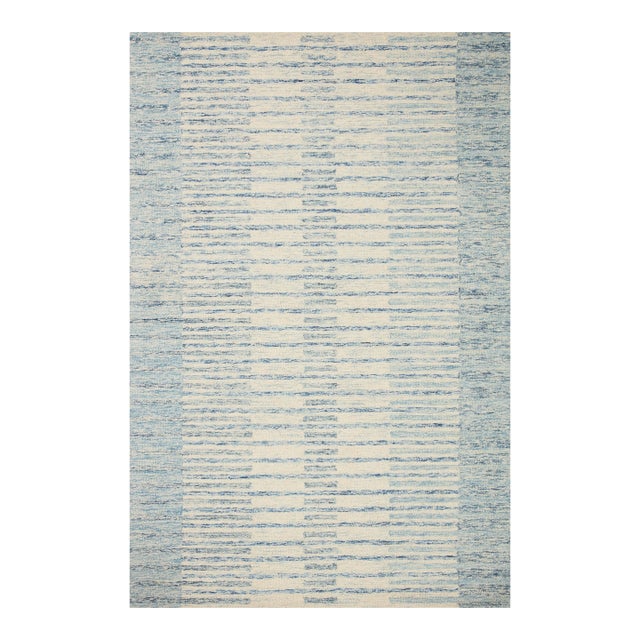 Chris Loves Julia x LoloiChris Ivory / Denim 7'-9" x 7'-9" Square Area Rug For Sale