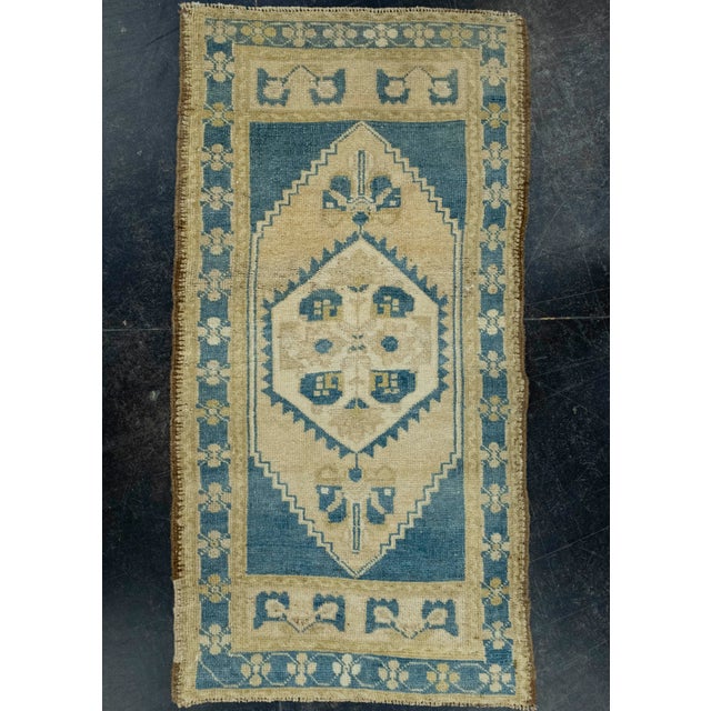 Blue Turkish Mini Rug Oriental Hand Knotted Vintage Rug 1'10" x 3'7" #16427 For Sale - Image 8 of 8