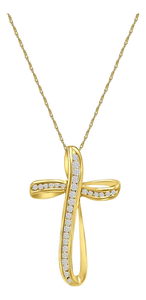 Channel Set Diamond Cross Necklace .75cttw 14k Yellow Gold 16"